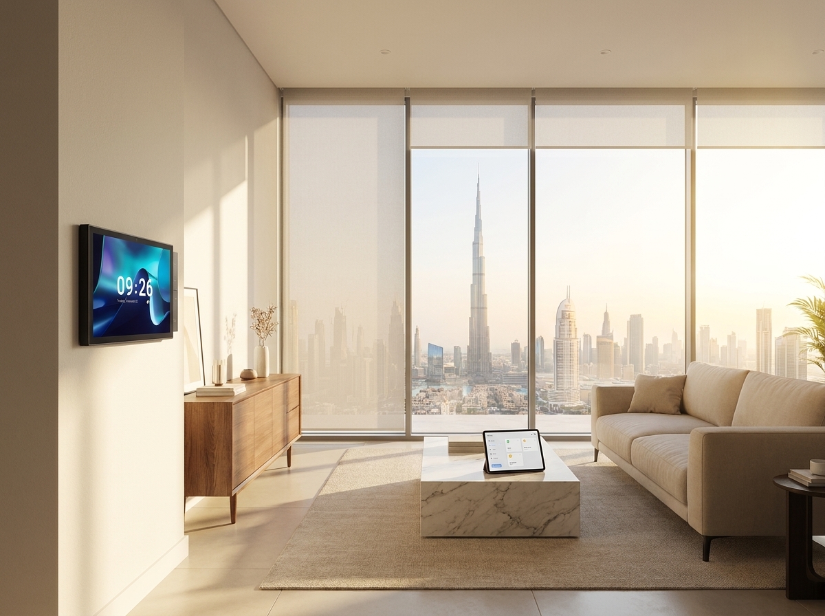 Energy-efficient Dubai apartment interior with Norwie smart controls